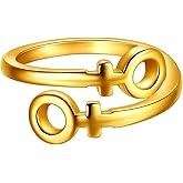beautlace LGBT Adjustable Rings/Stud Earrings Double Female Symbol Open Ring/Earring 18K Gold/Silver/Black Gun Plated Lesbian Pride Jewelry for Women and Her