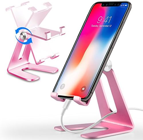 Cell Phone Stand, iPad Mini Stand, TYWZDSQ Universal Adjustable Holder, Cradle, Charging Dock for all Smartphone, iPhone X/8 Plus, S9/S8/Note8, Switch &amp; Kindle, Facetime &amp; Live Stream (Rose gold)