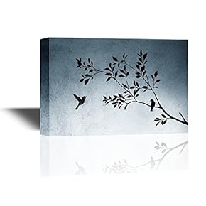 Canvas Wall Art - Silhouette of Birds on Tree Branches - Gallery Wrap Modern Home Art | Ready to Hang - 12x18 inches