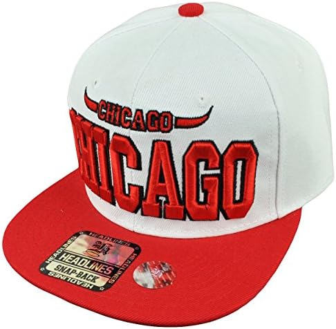 Chicago Chi Town Windy City Flat Bill Hat Cap Snapback White Red Bull Horns