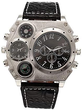 KCDE Watch Men Compass Thermometer Double Movement Multi-Time Zone