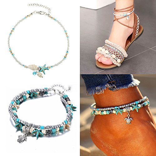 Rune Starfish Vintage Ankle Bracelet Buddha Foot Jewelry Summer Barefoot Women Beach Anklet (Turtle+Starfish) - Thumbnail 5