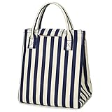 Moosoo Reusable Thermal Foldable Lunch Tote Bag Cooler Bag Insulated Lunch Box Picnic Bag School Cooler Bag for Men Women Ladies Girls Children Kids Student (Blue Stripe)