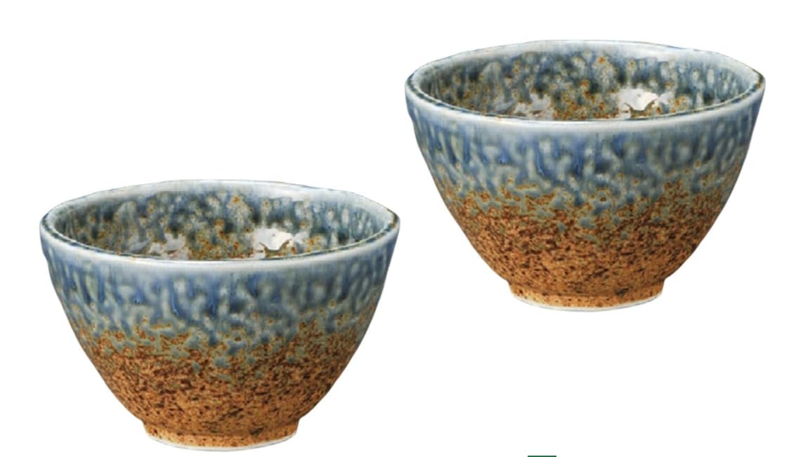 Photo 1 of Japanese Mino Ware Ceramic Large Rice Bowls Set, 5.2 inches in diameter H3.19 inches, 19 Fluid Ounces, Ai Nagashi, Set of 2, M54723 (19)