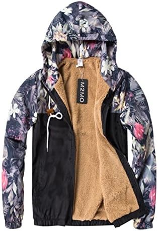 M2MO Mens Winter Floral Fleece Lined Hooded Windbreaker Jacket Black US M