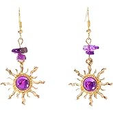 Boho Sun Crystal Earrings for Women 18K Gold Plated Sun Dangle Drop Earrings Boho Hippie Earrings Christmas Trendy Jewelry for Women
