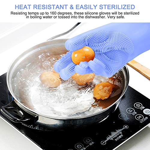 Magic Silicone Cleaning Gloves | 2019 Upgrade Version 2-Sided Multi-Function Dishwashing Gloves, Optimized Scrubber&Size, Reusable&Heat Resistant | Kitchen Brushes for Dishes, Vegetable, Fruit - Thumbnail 6