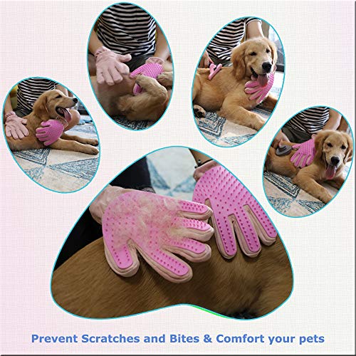 Hesiry Pet Grooming Gloves Hair Removal for Cats Dogs, Double-Sided Used to Pet’s Deshedding、Bathe、Tickle and Stroke (Pink)