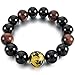 INBLUE Men,Women's 14mm Energy Bracelet Link Wrist Energy Stone Black Gold Tone Dragon Buddha Mala Bead