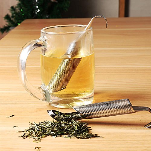 2 PCS Stainless Steel Mesh Tea Infuser, Tea Filter, Premium Reusable Pipe Stick Tea Maker with Hook, Upgraded Tea Steeper Strainer for Loose Tea Leaves, Herbs