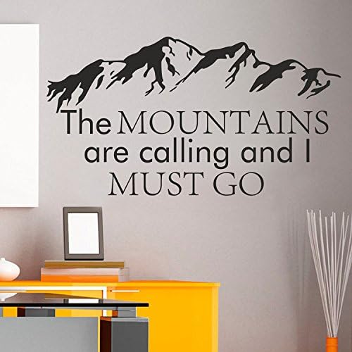 Mountain Wall Decal The Mountains Are Calling And I Must Go John Muir Quotes Forest Rustic Wall Decor Bedroom Nursery Wall Art(Black,l)