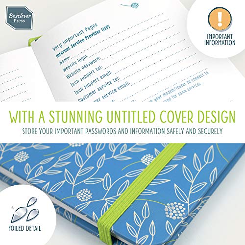 Password Book with tabs. Boxclever Press hardback Password Organizer with alphabetized tabs. Small Pocket Size Password Keeper for Internet login, Website Address, username. (Blue Floral)