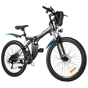 ANCHEER 26″ Folding Electric Bikes for Adult, 26 inch Electric Mountain Bike Commuter Bicycle with 250W Motor 36V 8Ah Lithium Battery 21-speed Gear Dual Suspension