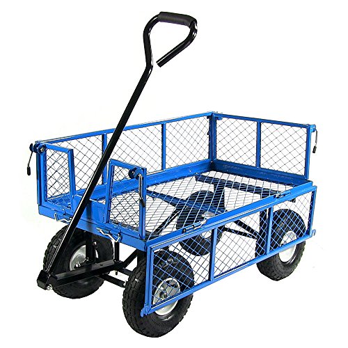 Sunnydaze Utility Steel Garden Cart, Outdoor Lawn Wagon with Removable Sides, Heavy-Duty 400 Pound Capacity, Blue - Thumbnail 5