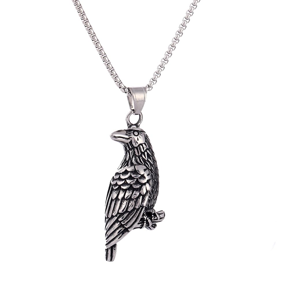 Photo 1 of TURTLEDOVE Viking Raven Necklace - Stainless Steel Norse Mythology Odin Crow Raven Pendant - Viking Animal Lover Jewelry Gift