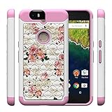 Nexus 6P Case, Vfunn [Shock Absorption] Studded Rhinestone Bling Hybrid Dual Layer Armor Slim Defender Protective Case Cover For Huawei Google Nexus 6P (Camellia)