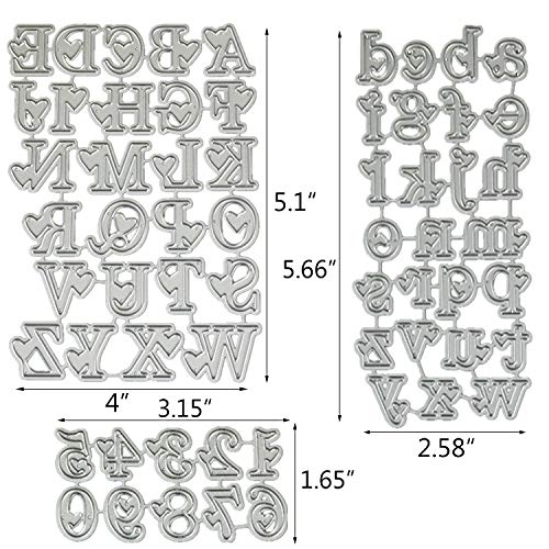 Ioffersuper Set of 3 Metal Alphabet Lowercase/Uppercase Letter with Number Cutting Dies Stencil Template for Card Making, Scrapbooking, Photo Album Embossing DIY Crafts