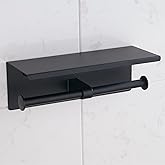 BGL Toilet Paper Holder with Shelf Matte Black, 304 Stainless Steel Wall Mount Toilet Tissue Roll Holder with Double Post for