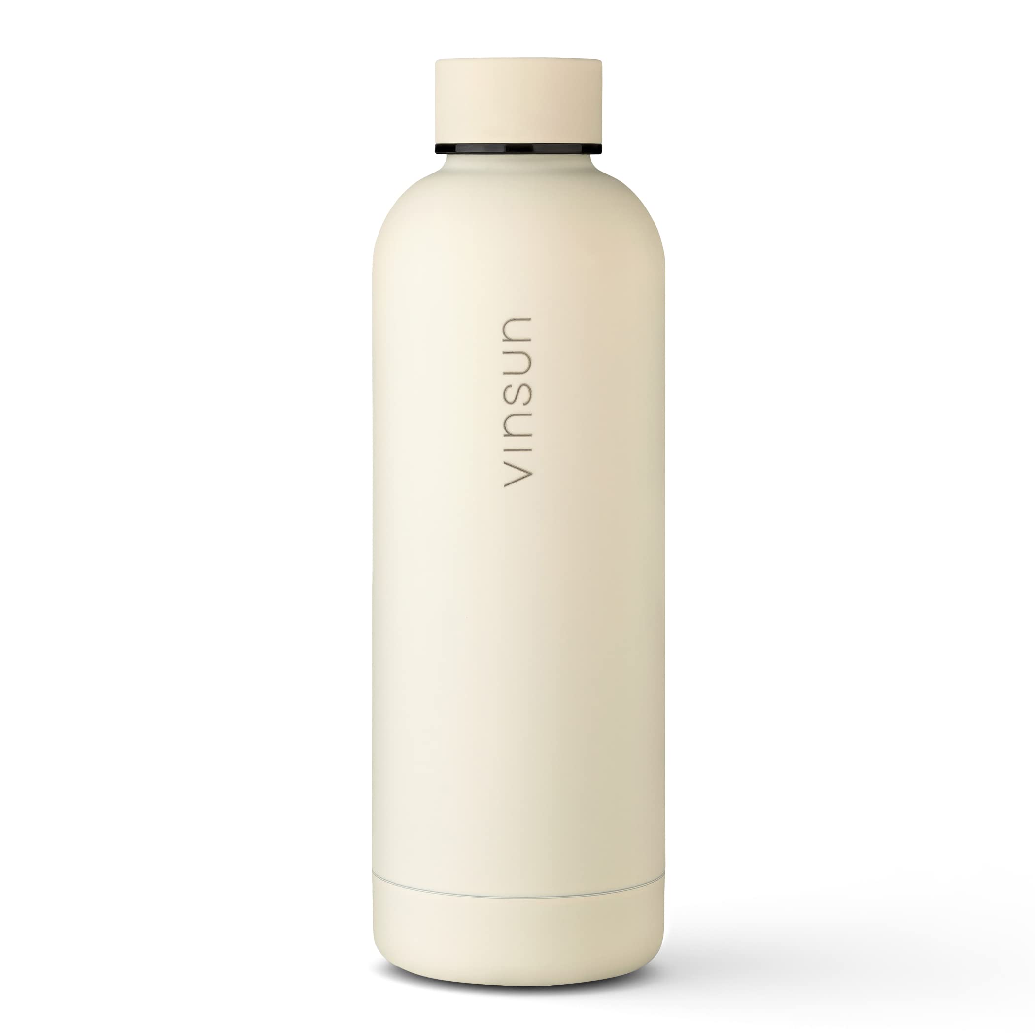Vinsun Water Bottle Stainless Steel 500ml Cream White - Insulated Drinking Bottle - Leak Proof, BPA Free - Thermo Bottle for School, University, Bike, Office, Gym, Hiking