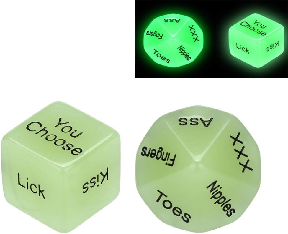 WuTing 2 Pcs Funny Glow in Dark Romantic Dice Game for Lovers Great Gift for Him or Her for Boyfriend Girlfriend/Romantic Positions Dice for Couples Great Favors Coin