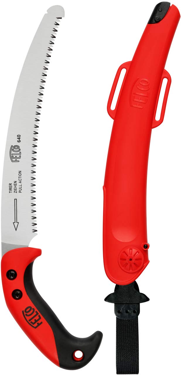 FELCO F640 Pull Stroke Pruning Saw Curved Blade 440mm Blade Length Locking Sheath Leg Strap Detachable Belt Loop 120mm Cut Size Comfortable Non Slip Handle