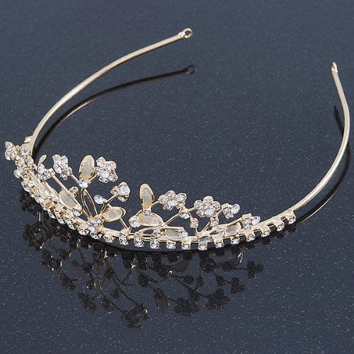 Delicate Bridal/ Wedding/ Prom Gold Plated Austrian Crystal Floral Tiara