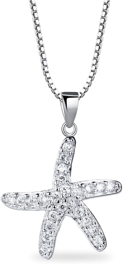 Emma Gioielli – Women Necklace Silver Pendant Star Starfish with Crystals SWAROVSKI ELEMENTS – Gift Box