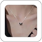 Iaceble Black Butterfly Chain Necklace Enamel Butterfly Pendant Necklace Silver Cz Butterfly Necklace Minimalist Crystal Butterfly Choker Necklace Jewelry for Women