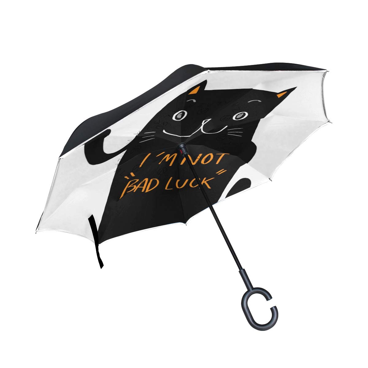PNGLLD Black Cat I'm Not Bad Luck Cute Reverse Folding Umbrella Double Layer Inverted Umbrella with 