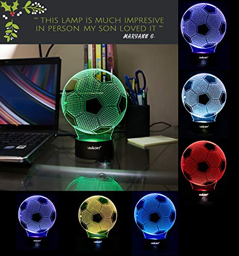 3D Soccer Lamp, Soccer Gifts for Boys and Girls, Soccer Goal LED Night Light Perfect Birthday Gift, Sports Lamp Decor, Helps Kids Sleep Better with a Glow Light, 8 Modes Color (6.5FT USB Cord)