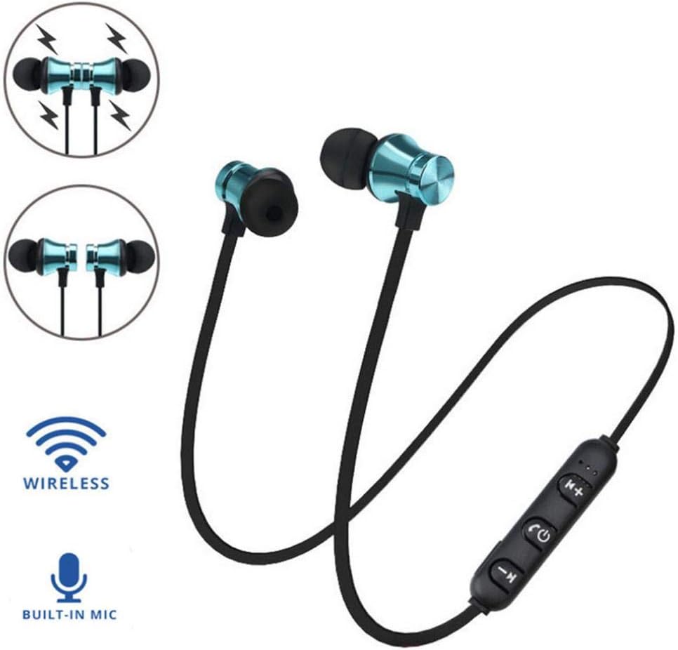 Sandistore Magnetic Wireless Bluetooth Earphone Headset Sports Stereo Headphone Earbuds Hands-Free with Mic (Blue)