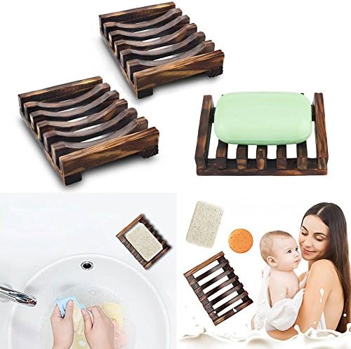 2 Piece Set Bathroom Accessories Handmade Natural Wooden Soap Box Bracket Sink Deck Bathtub Shower Dish Soap Dish AGUIguo (Brown)