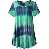 LARACE Casual Tops for Womens Summer Clothes Loose Fit Short Sleeve Shirts Flowy V Neck Tunic Plus Size Blouse