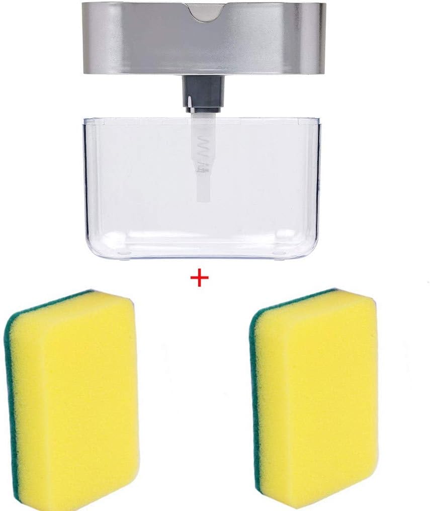 QIUUE 2-in-1Sponge Rack Soap Dispenser - Soap Dispenser and Sponge Caddy 13 Ounces and Two Sponges (B)