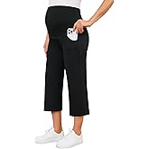 fitglam Women's Maternity Yoga Capri Wide Leg Pants Over Belly Stretchy Pregnancy Cropped Pants - 21'', S-XXL