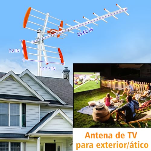 Antena TV Exterior Potente – Antena TDT HD 4K/1080P con Señal Estable UHF/VHF, Diseño Resistente a la Intemperie, Instalación en Tejado, Ático o Exterior, Cable de 10 m, Mástil No Incluido