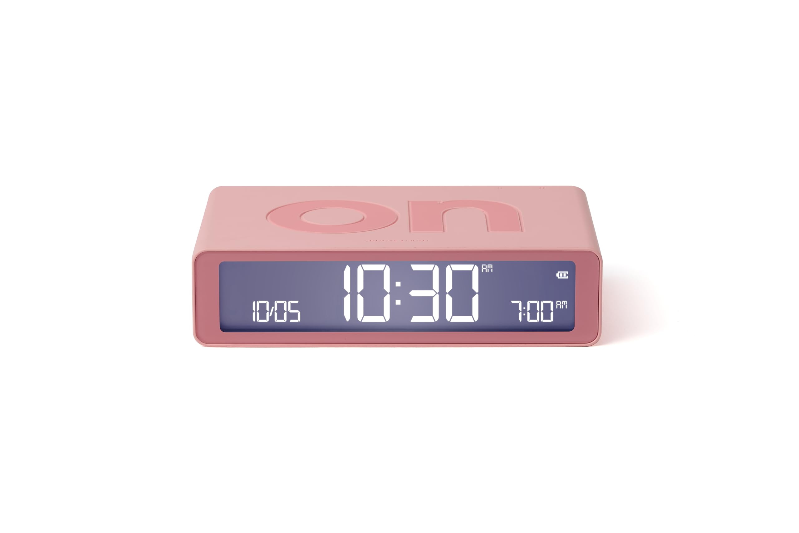 Lexon Flip Classic Digital Alarm Clock with Reversible On/Off Faces, Rechargeable bedside clock with LCD display, Touch Sensor for Snooze & Light function - Pink
