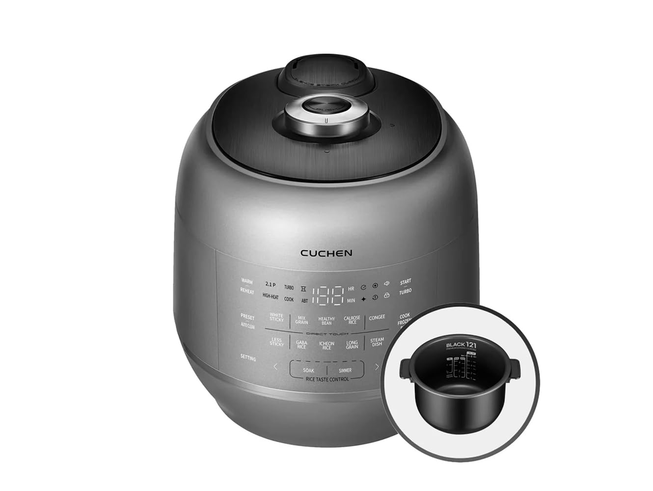 CUCHEN CRT-RPK0641MUS | 2.1 Ultra High-Pressure Induction Heating Rice Cooker 6 Cup (Uncooked) (1.14 quarts): 6 person serving / per use| Full Stainless Power Lock System | Auto Steam Clean | Voice Guide | Made in Korea | Dark Silver