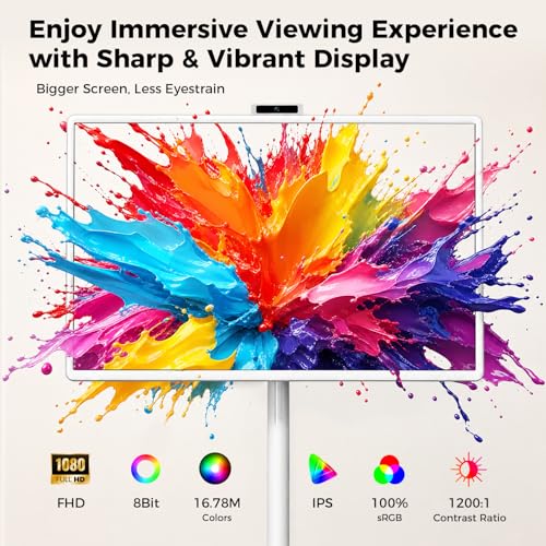 VLH 32" Smart Portable TV on Wheels,1080P Touchscreen Rolling TV Built-in 38,400 Battery, Android 15 OS, 8+128GB, Voice/Airmouse Remote Control, Television on Wheels with Camera