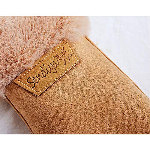 Women's Faux Leather Sherpa Lined Fur Cuff Winter Gloves,Mittens Warm with Neck Long Rope Windproof Mittens - Thumbnail 3