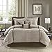 Madison Park Cozy Comforter Set Casual Blocks Design All Season, Matching Bed Skirt, Decorative Pillows, King (104 in x 92 in), Dallas Taupe/Brown, 7 Piece