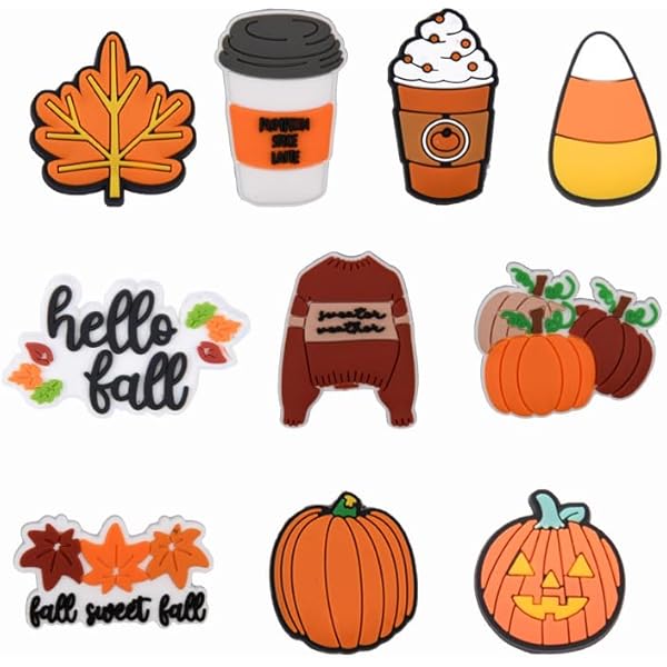 Breloques Pour Lacets De Chaussures - Motifs Halloween & Automne : Feuilles, Citrouille, Tête De Mort, Papillon