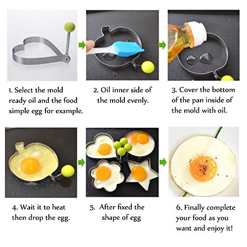 Egg Ring Pancake Mold 10 PCS Set ZOCONE DIY Creative Stainless Steel Cooking Mold Omelette Mold Set Non-Stick Hot Kitchen Cooking Omelette Model Egg Pancakes,with 2 Piece High Temperature Baking Barbe