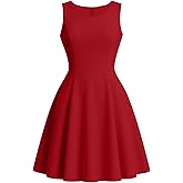 Nmoder Women's Sleeveless A-Line Fit and Flare Little Short Dress Summer Crewneck High Waist Mini Party Dresses