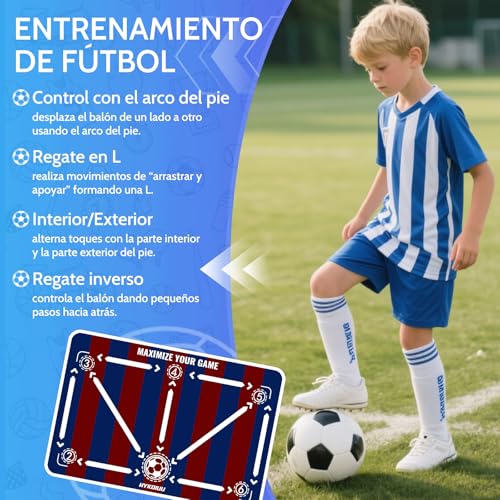 Football Training Mat with Videos for Ball Control and Dribbling | Non-Slip and Silent Children's Football Training Kit with Shooting Trainer and Carry Bag