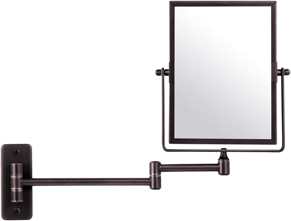 Qimh Wall Mounted Makeup Vanity Mirror, 8x6 Inch Rectangular 3X Magnifying with Extendable Arm, Bronze Double-Sided Swivel Mirror: Furniture & Decor
