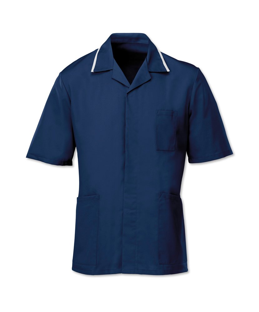 Bioguard AL-AM30NZ-88 Series AL-AM30 Men's Anti-Microbial Tunic, Plain, White Piping/Trim, Size 88 cm, Chest 34", Sailor Navy
