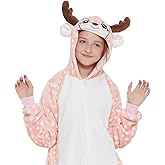 CASABACO Kid Reindeer Onesie Pajamas Deer Halloween Costume Boy Girl Animal Onepiece (A - Pink, 12-14Years)