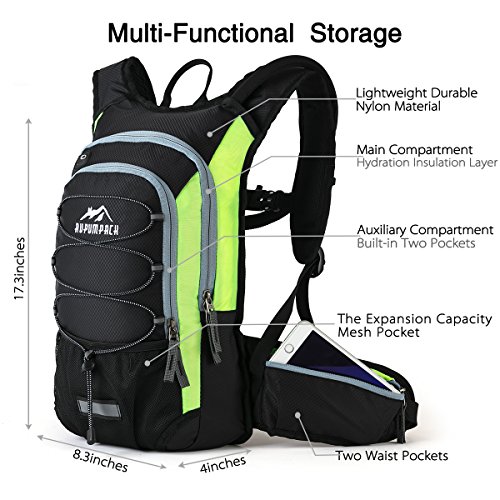 RUPUMPACK Insulated Hydration Backpack Pack with BPA Free 2L Water Bladder - Keeps Liquid Cool up to 4 Hours, Prefect Outdoor Gear for Hiking, Running, Cycling, Camping, Skiing, 15L (Black + Yellow)