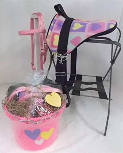 Party Ponies Miniature Horse/Small Pony Bareback Saddle Set - Gift Bucket - Pink Hearts!